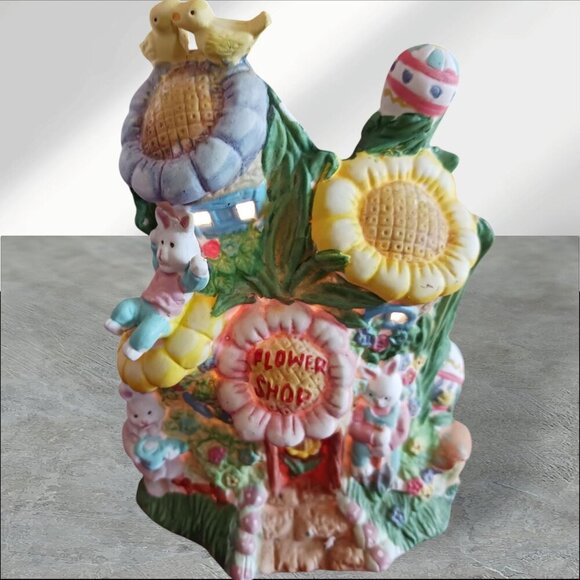 Cottontale Cottage Lighted Porcelain Bunny Flower Shop Figurine - Picture 7 of 9